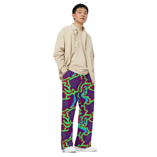 Neon Rose Riot on a Wide-Leg Pants