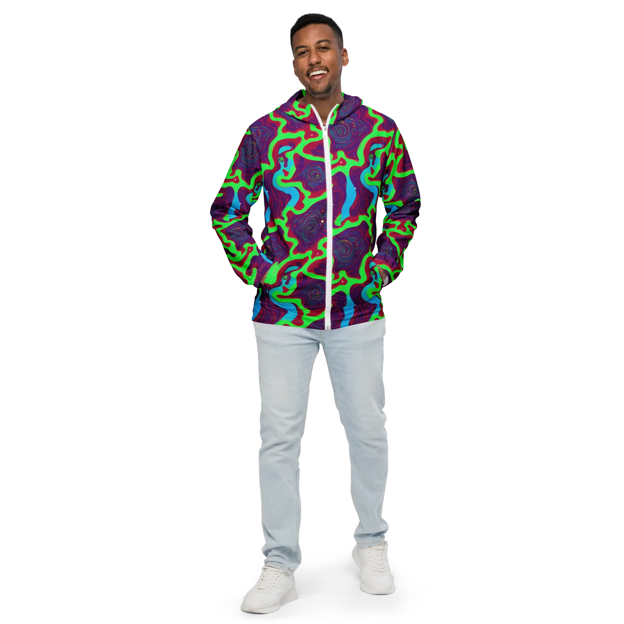 Neon Rose Riot on Men's Windbreaker — Front