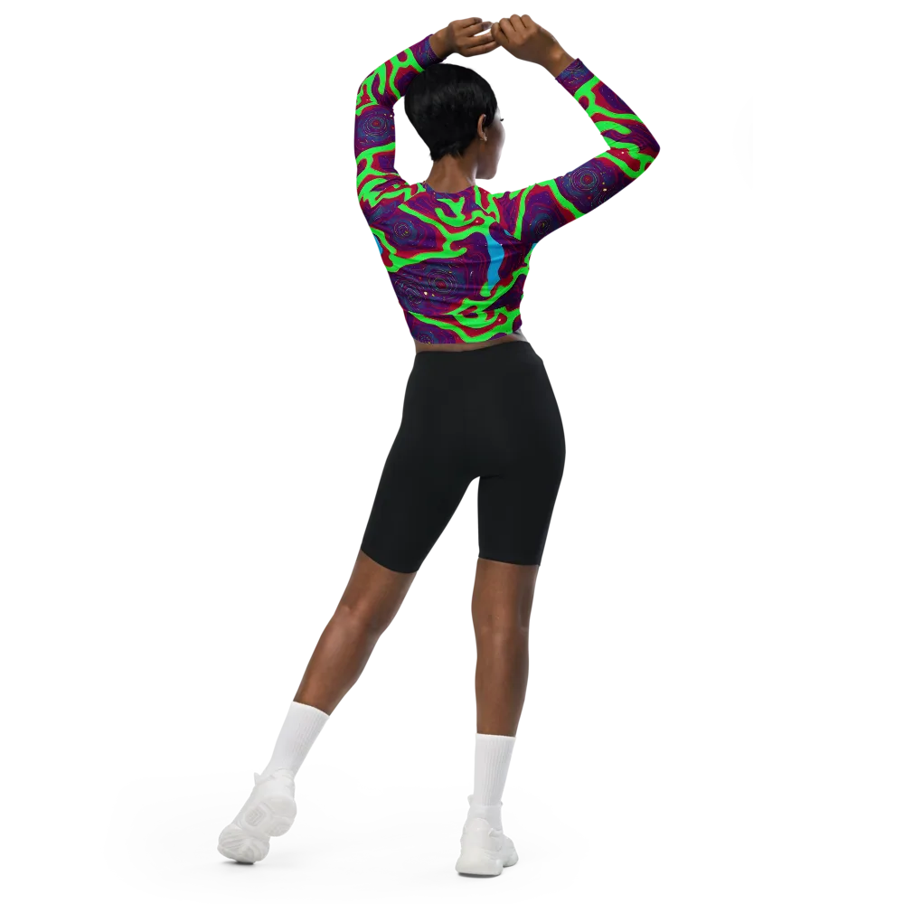 Neon Rose Riot on Long Sleeve Crop Top — Back
