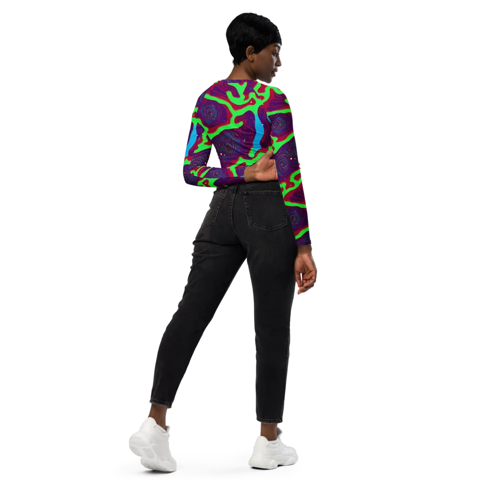 Neon Rose Riot on Long Sleeve Crop Top — Right Back