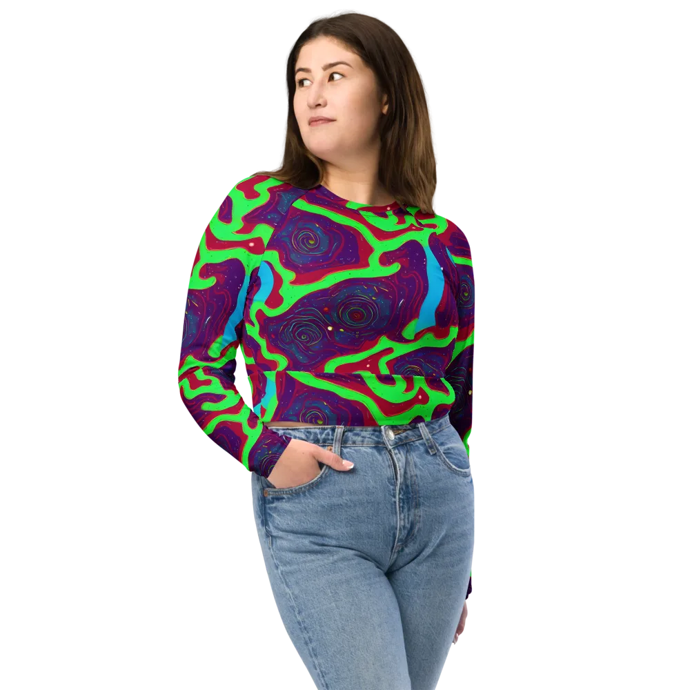 Neon Rose Riot on Long Sleeve Crop Top — Front