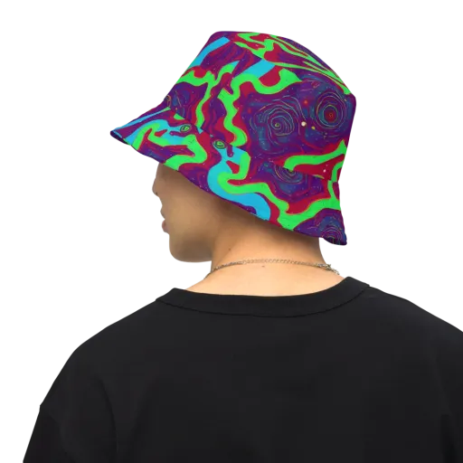 Neon Rose Riot on a Reversible Bucket Hat