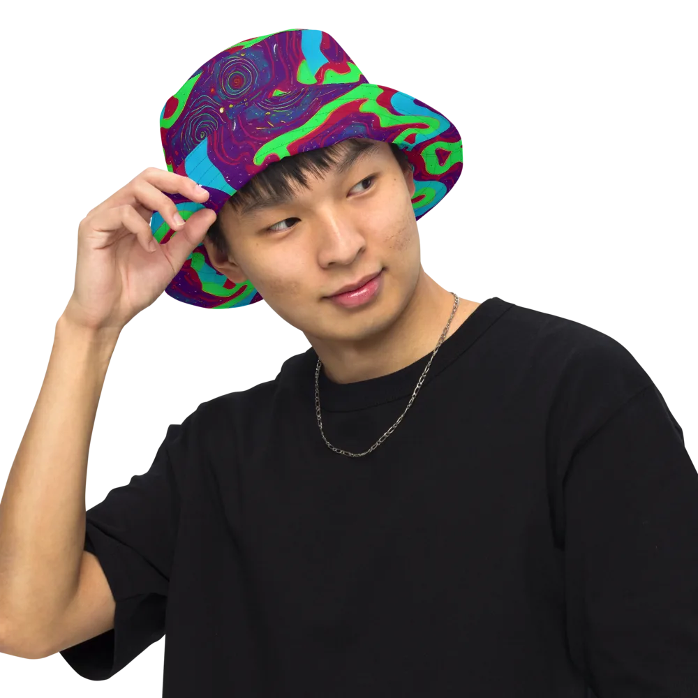 Neon Rose Riot on Reversible Bucket Hat — Front Inside