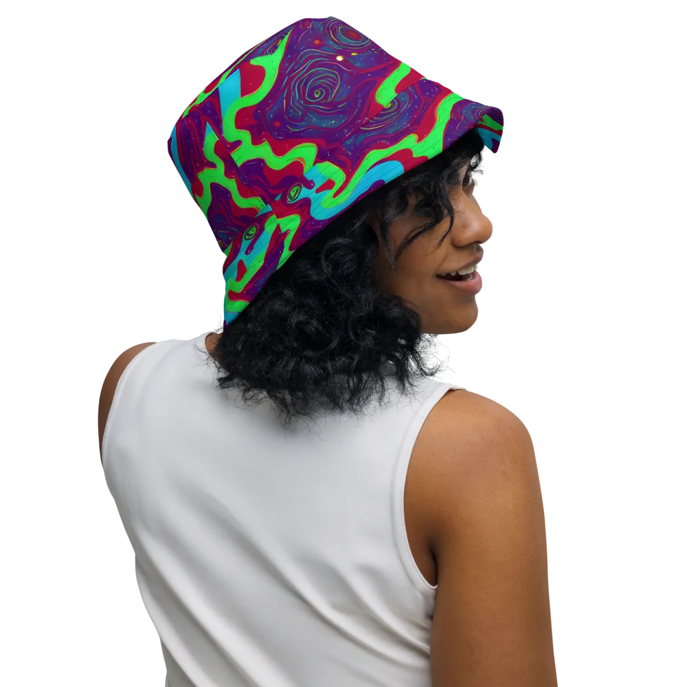 Neon Rose Riot on Reversible Bucket Hat — Right Outside
