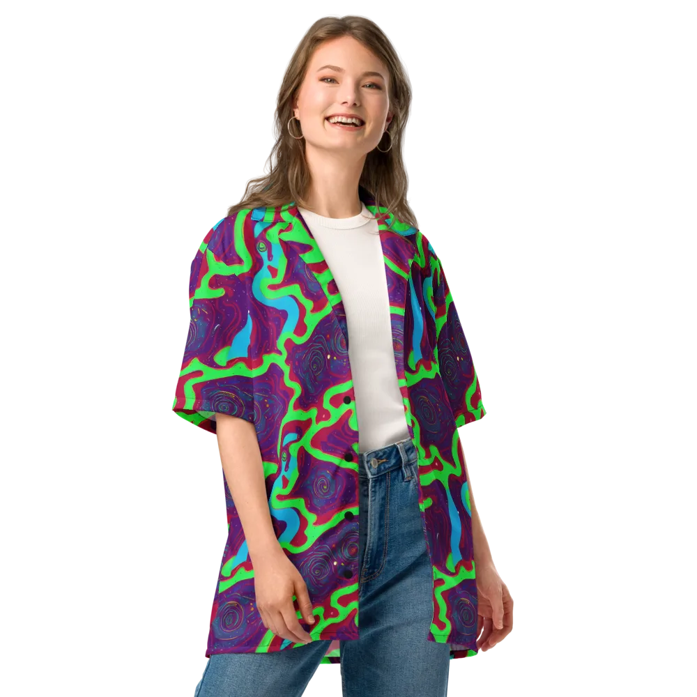 Neon Rose Riot on Button Shirt — Front