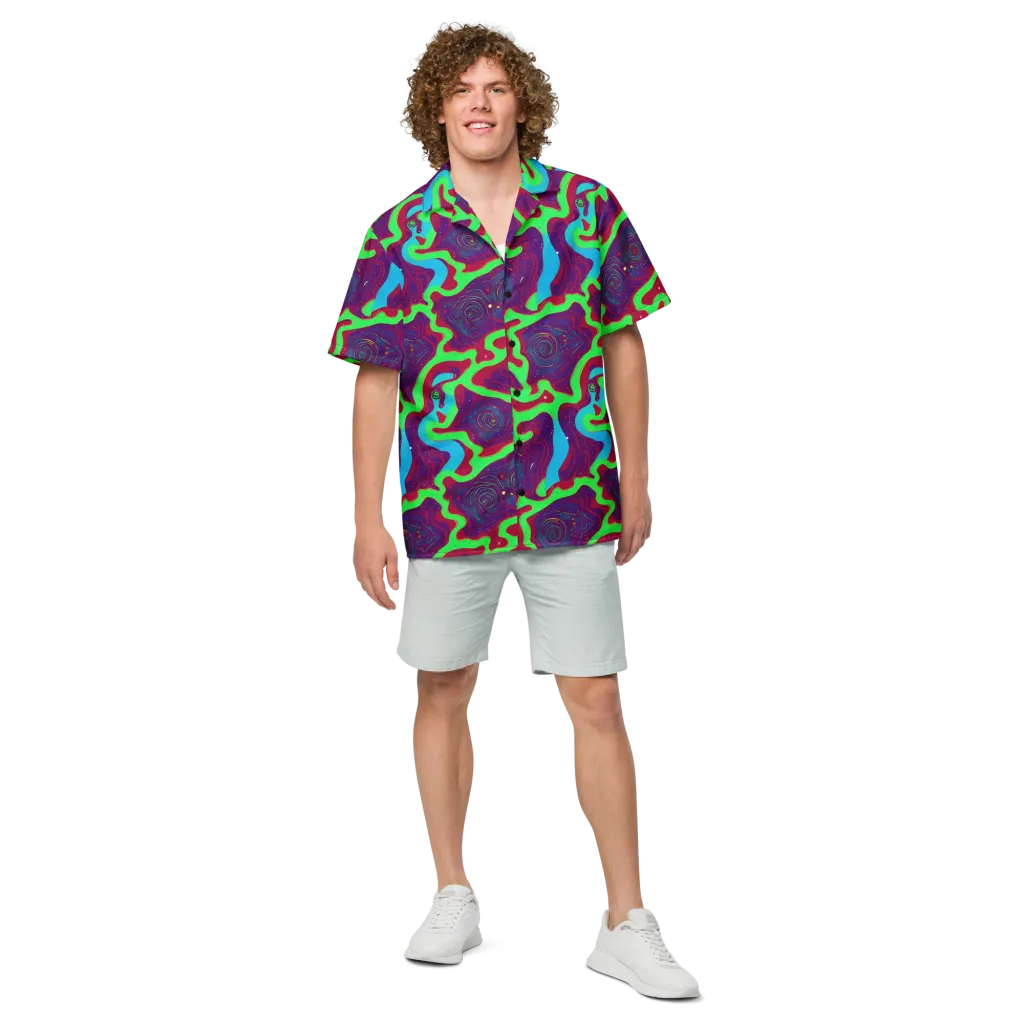 Neon Rose Riot on Button Shirt — Front