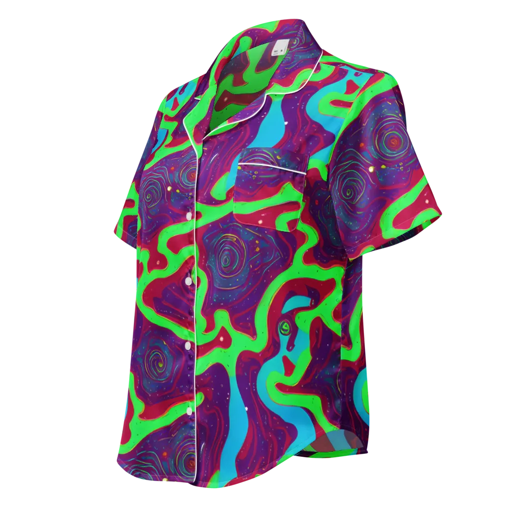 Neon Rose Riot on Women's Short Sleeve Pajama Top — Left Front