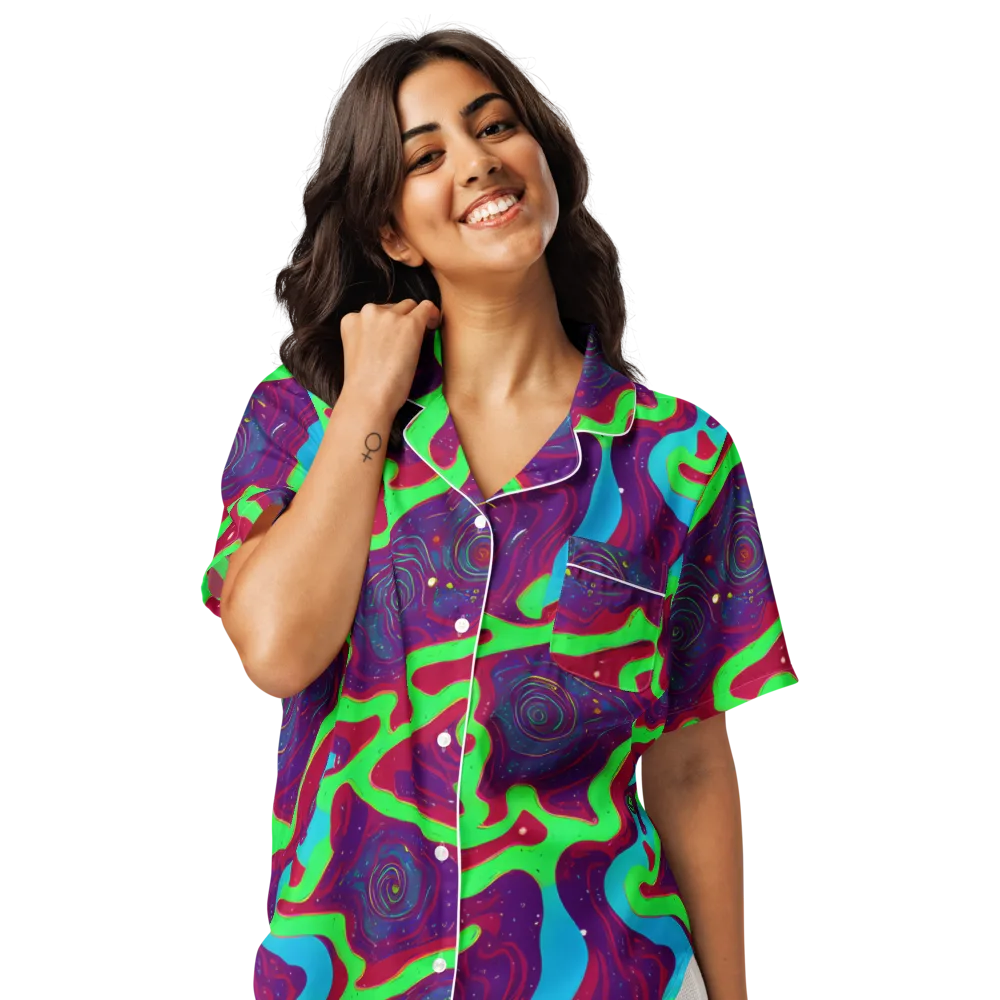 Neon Rose Riot on Women's Short Sleeve Pajama Top — Front