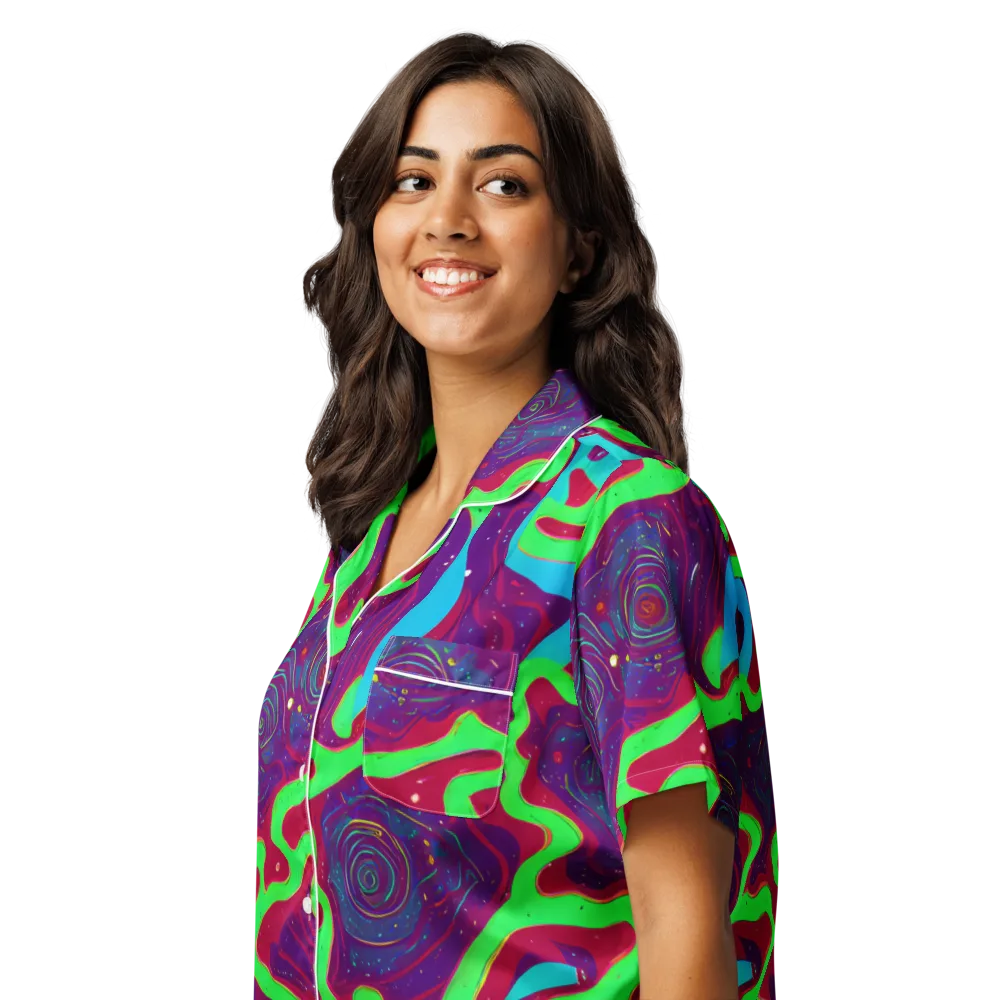 Neon Rose Riot on Women's Short Sleeve Pajama Top — Left Front