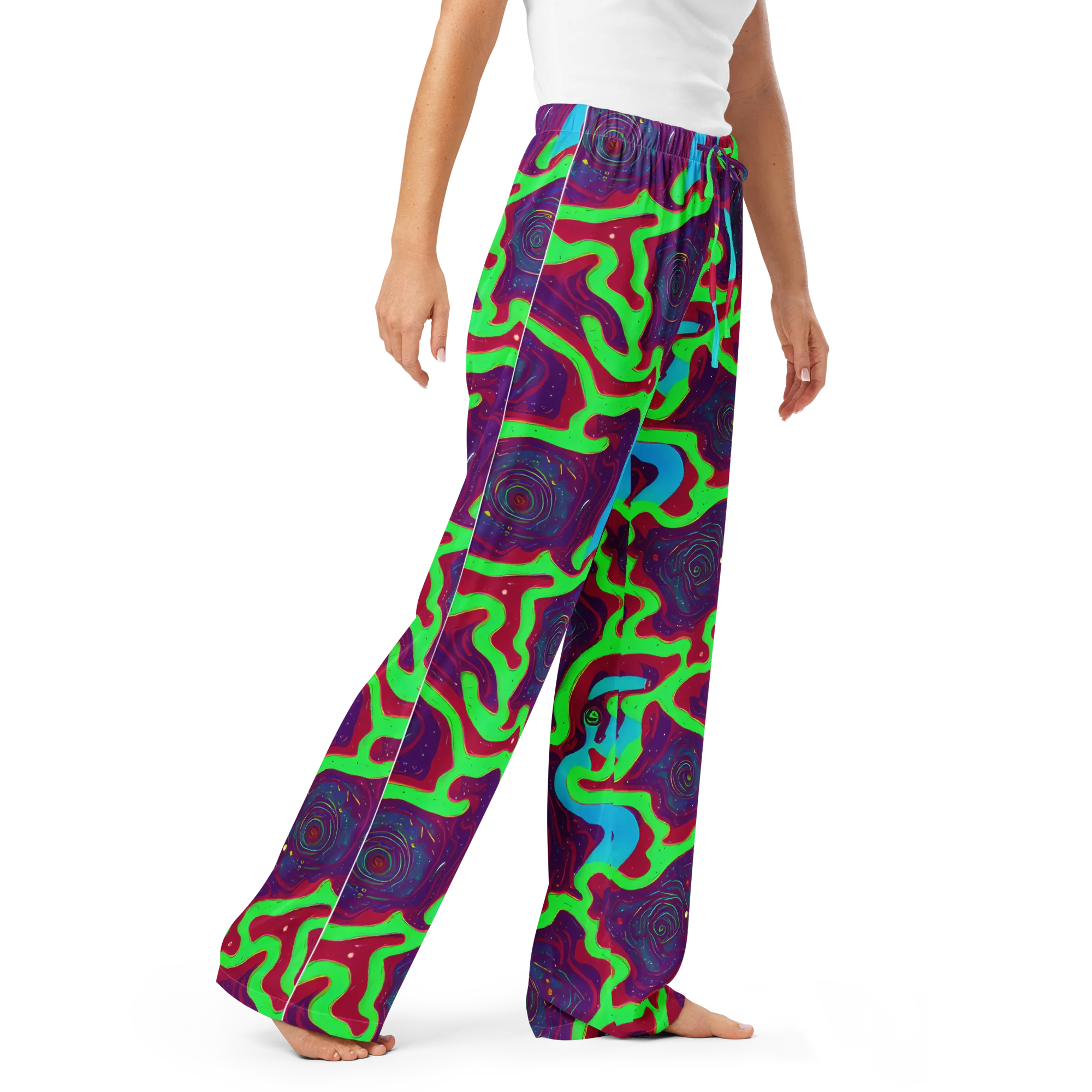 Neon Rose Riot on Women's Pajama Pants — Right Front