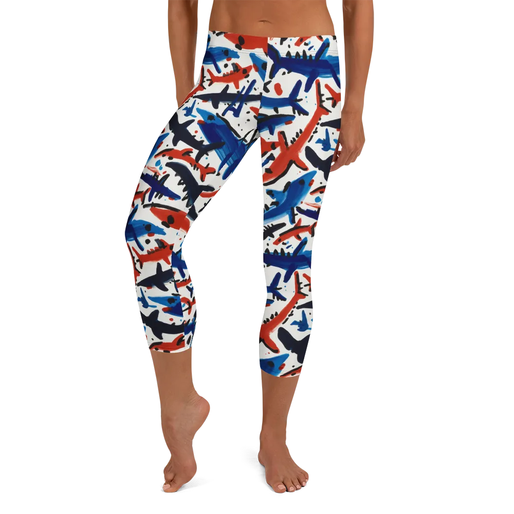 Bluewater Brushstroke on Capri Leggings — Front