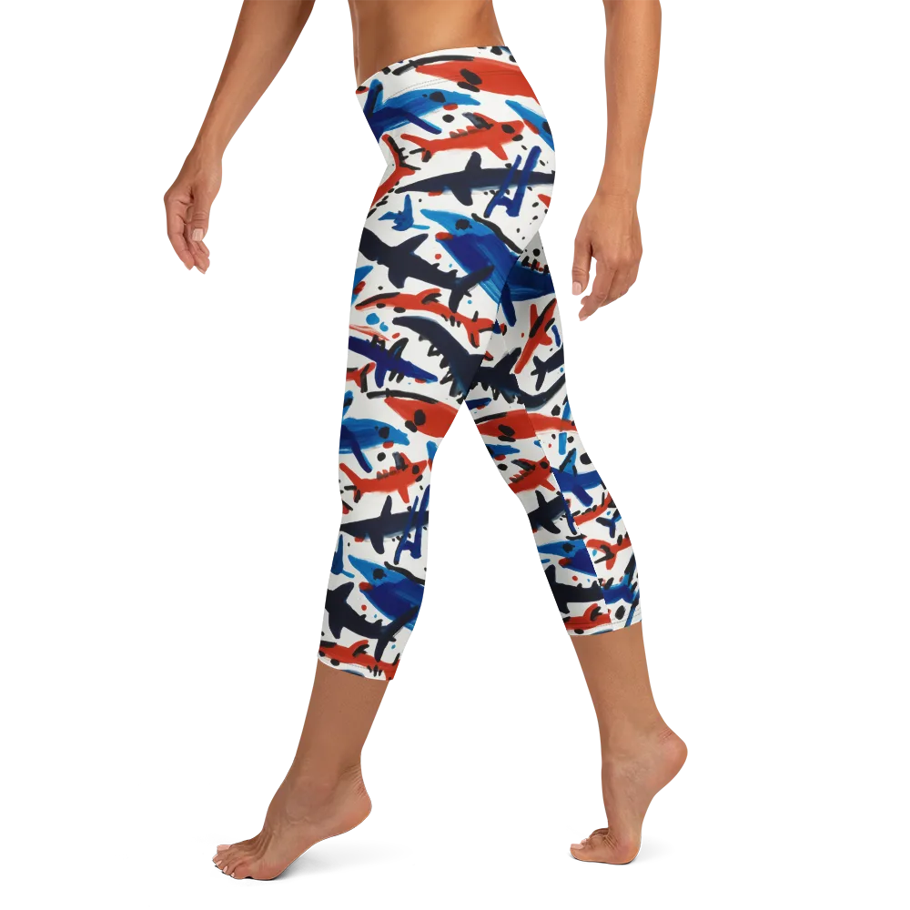 Bluewater Brushstroke on Capri Leggings — Left