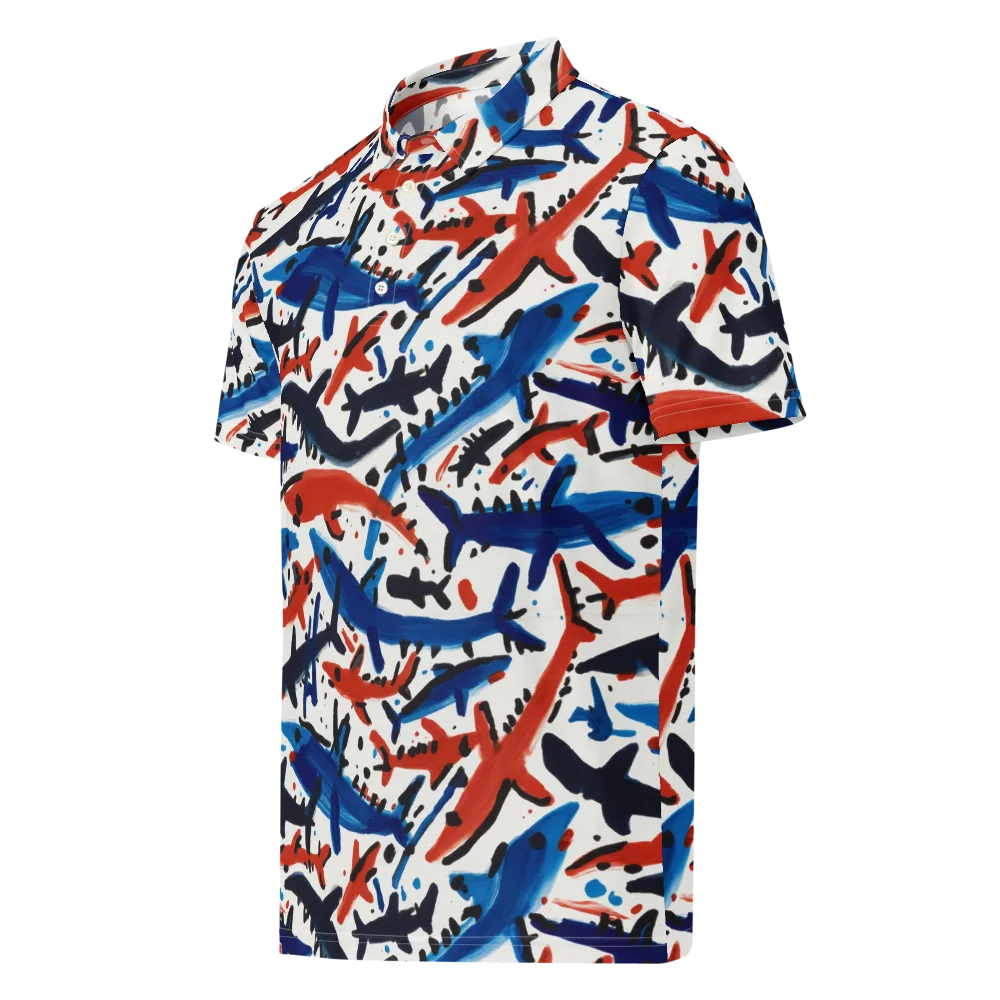 Bluewater Brushstroke on Men's Slim Fit Polo Shirt — Left Front