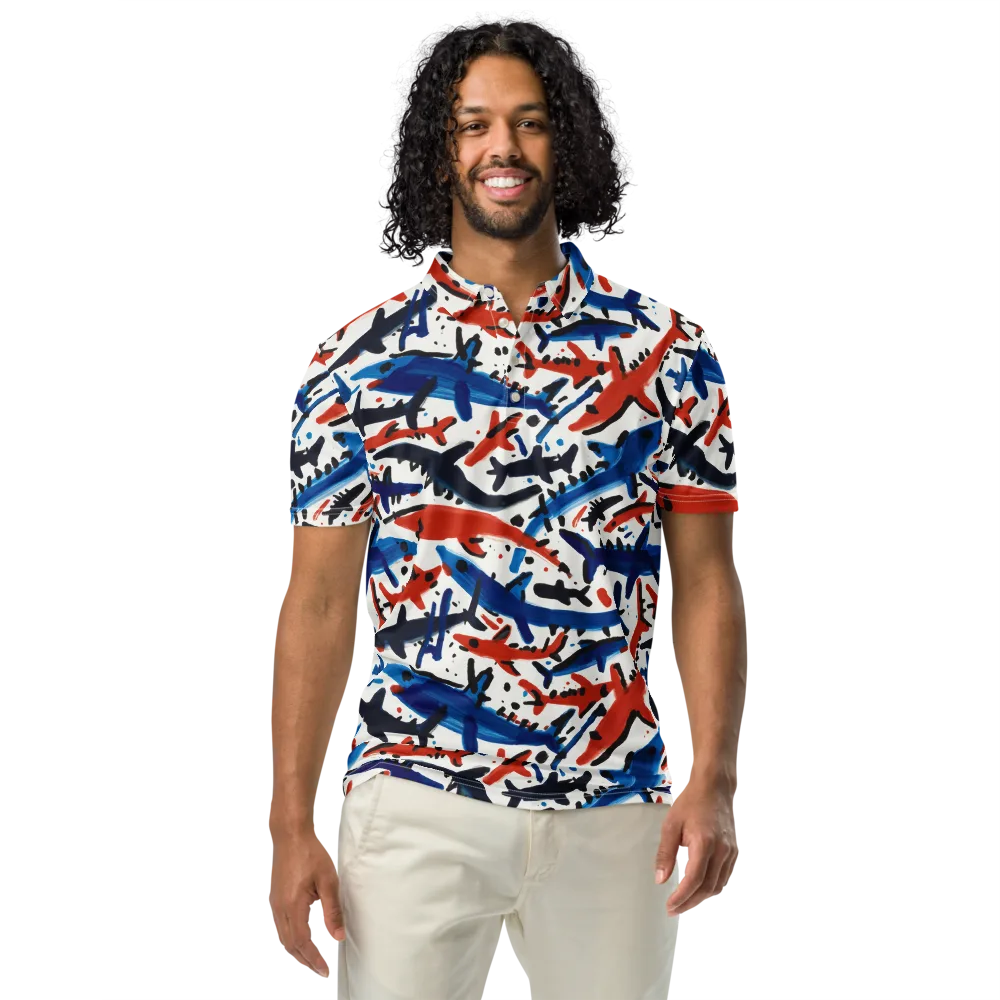 Bluewater Brushstroke on Men's Slim Fit Polo Shirt — Front