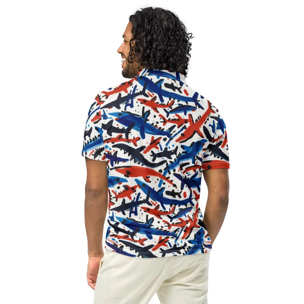 Bluewater Brushstroke on Men's Slim Fit Polo Shirt — Back