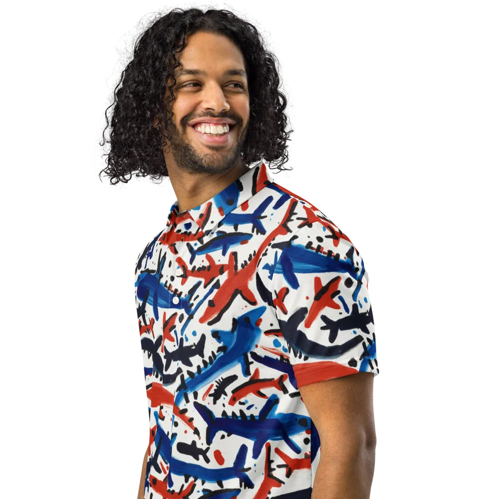 Bluewater Brushstroke on Men's Slim Fit Polo Shirt — Left Front