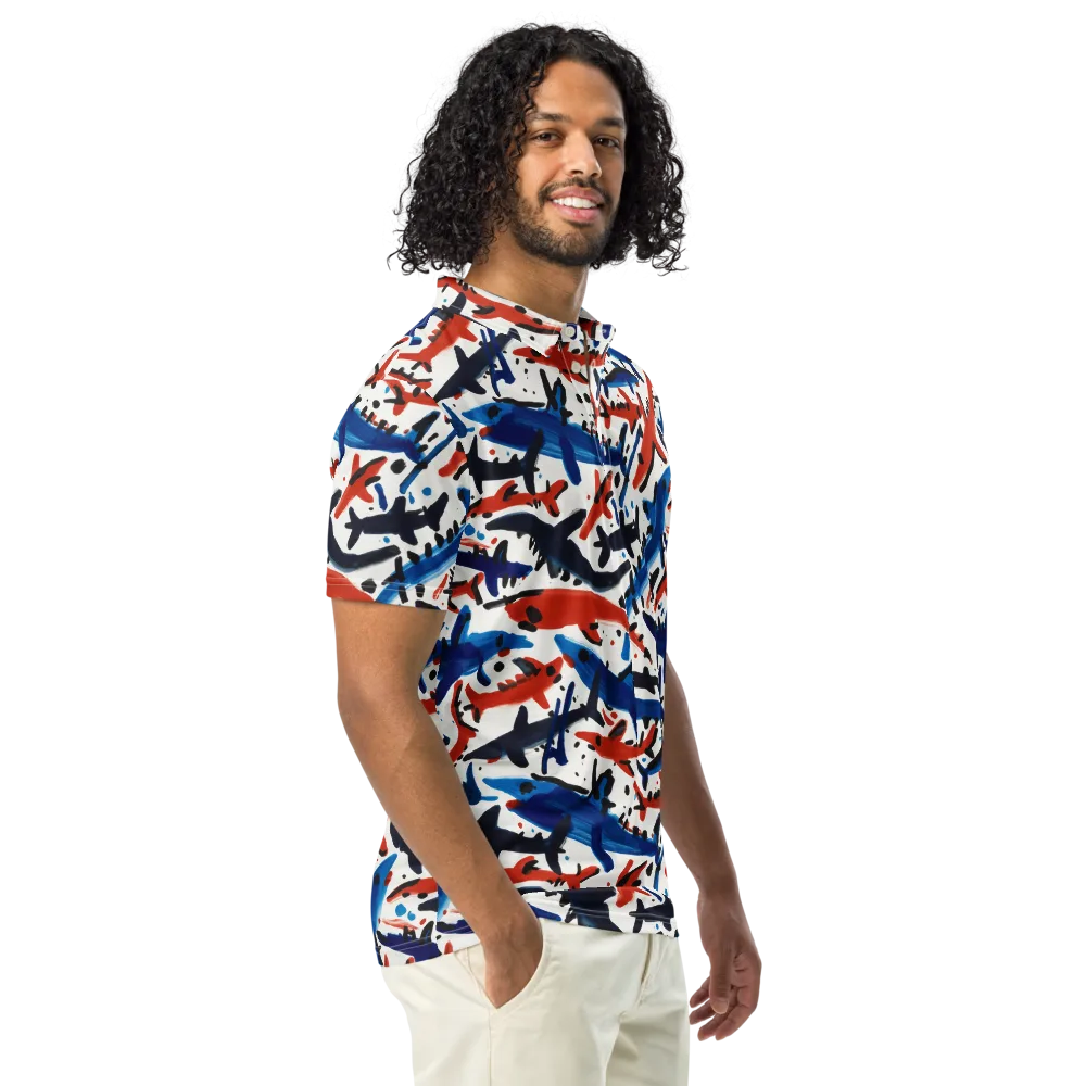 Bluewater Brushstroke on Men's Slim Fit Polo Shirt — Right Front