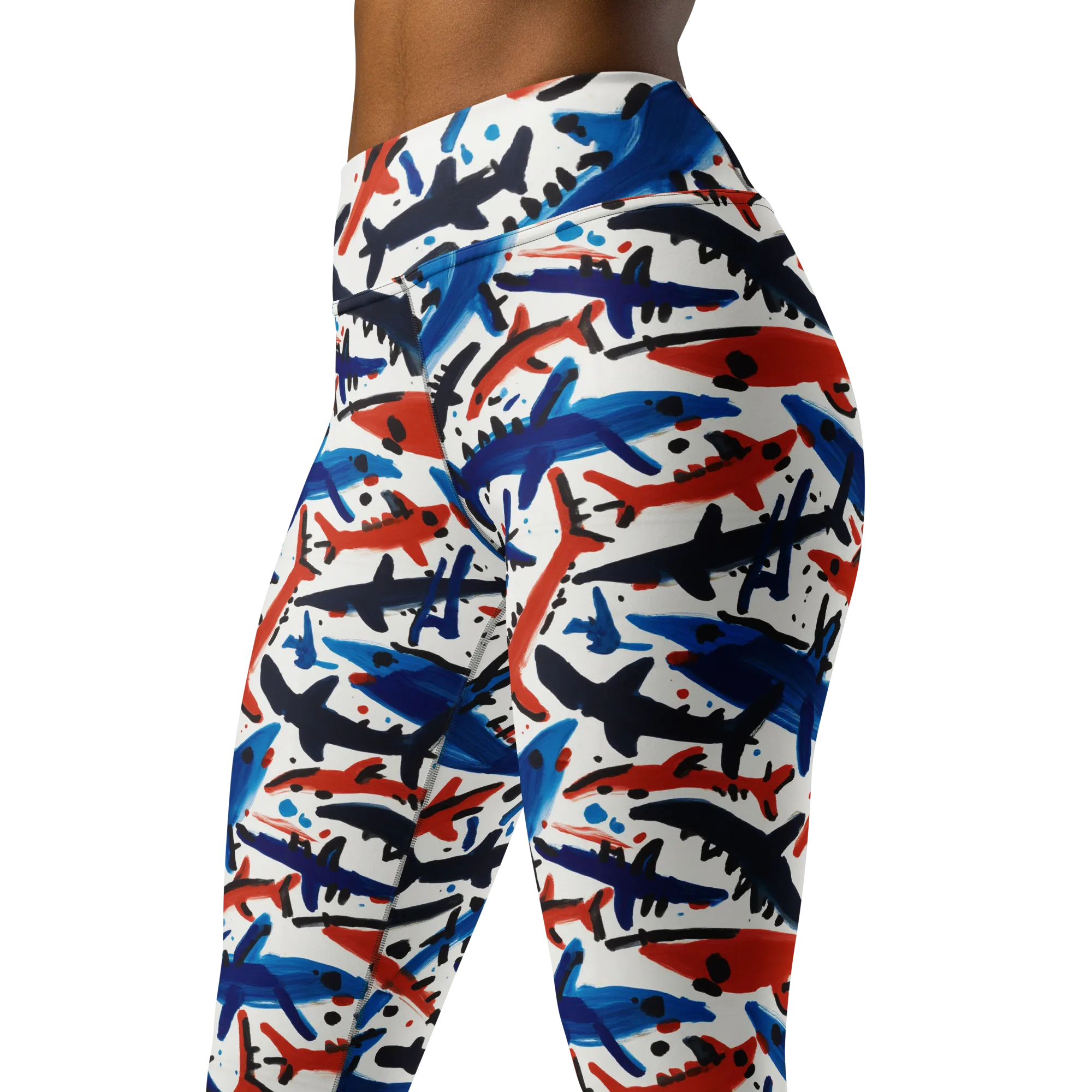 Bluewater Brushstroke on Yoga Leggings — Left Front