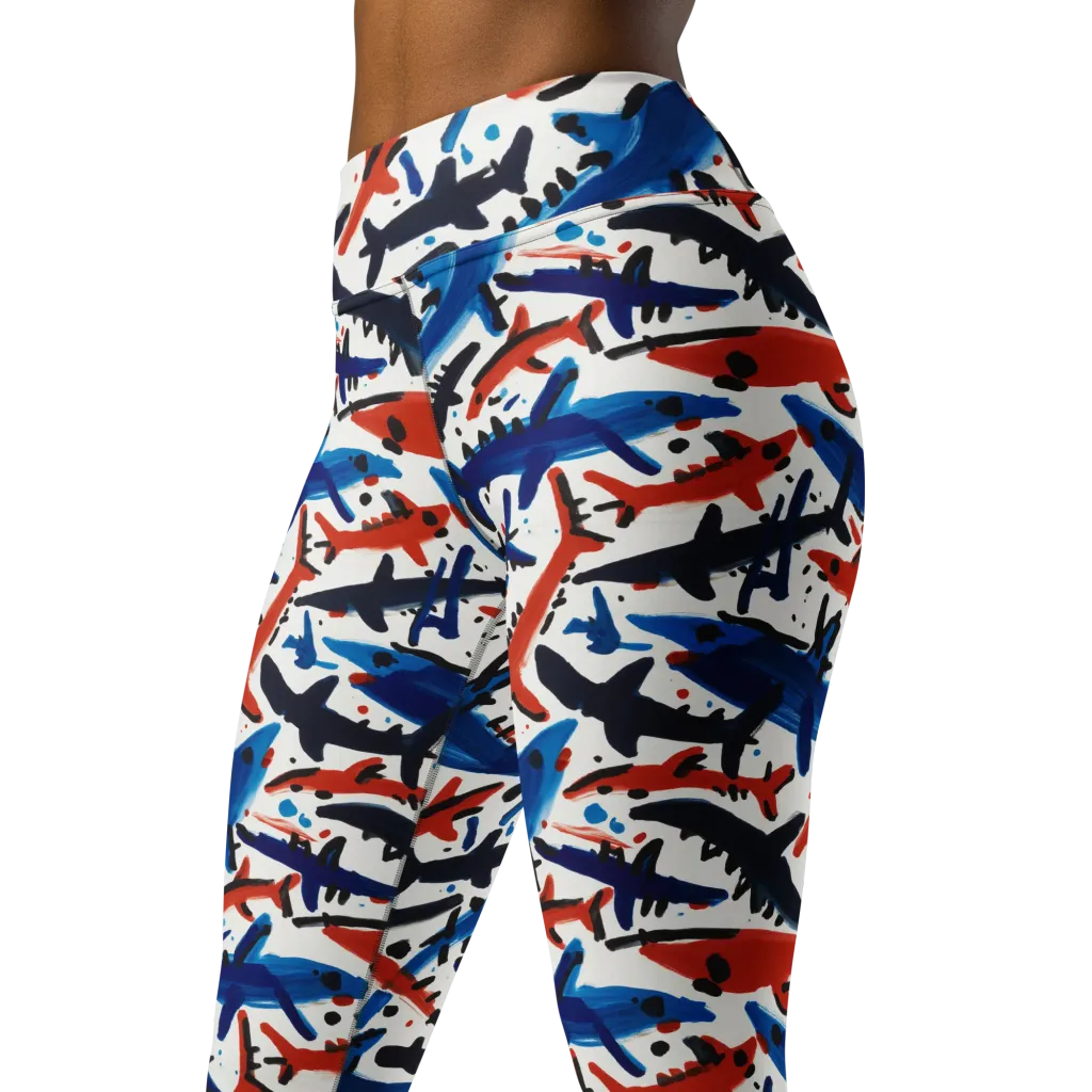 Bluewater Brushstroke on Yoga Leggings — Left Front