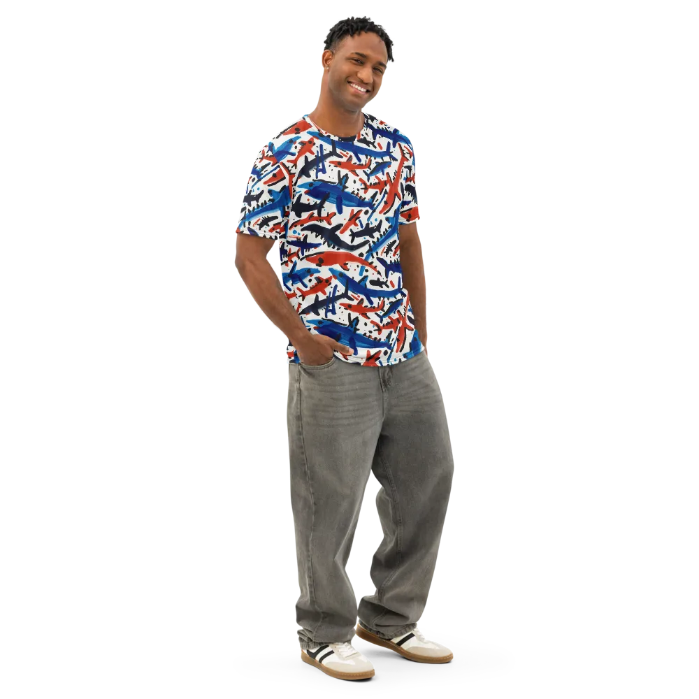 Bluewater Brushstroke on Men's Cotton Crew Neck T-Shirt — Right Front