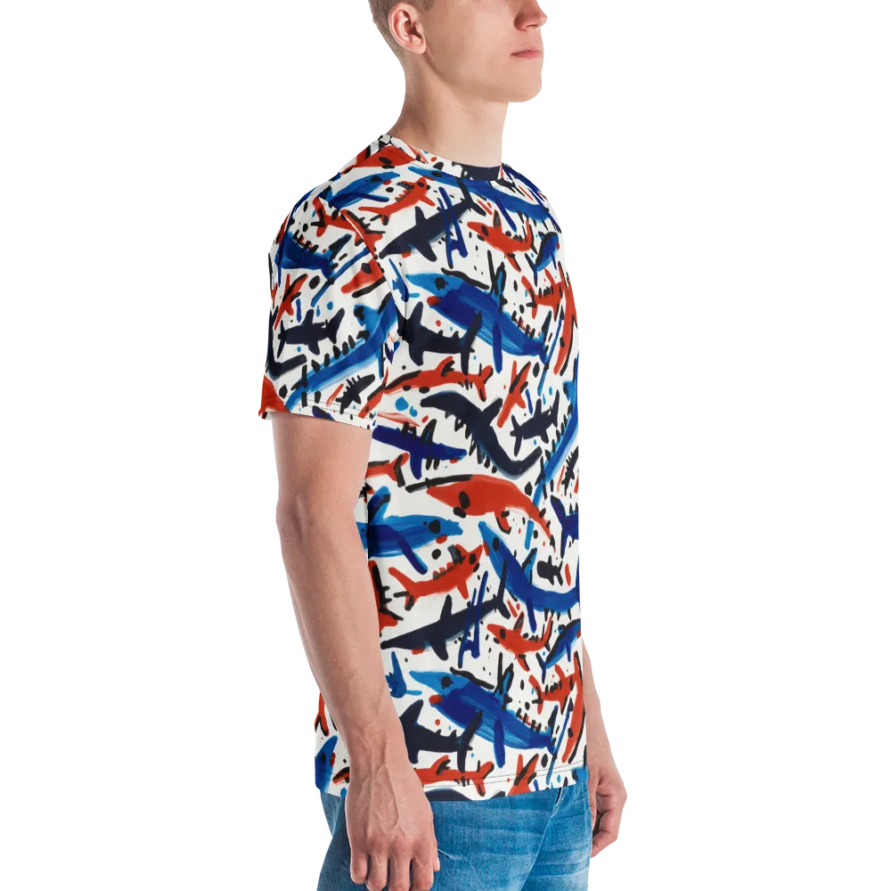Bluewater Brushstroke on Men's Crew Neck T-Shirt — Right