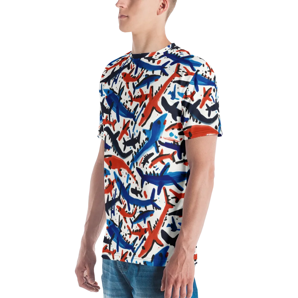 Bluewater Brushstroke on Men's Crew Neck T-Shirt — Left