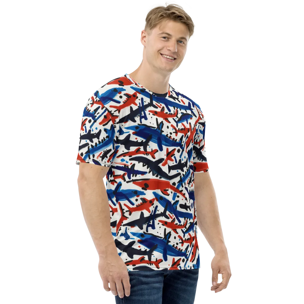 Bluewater Brushstroke on Men's Crew Neck T-Shirt — Right