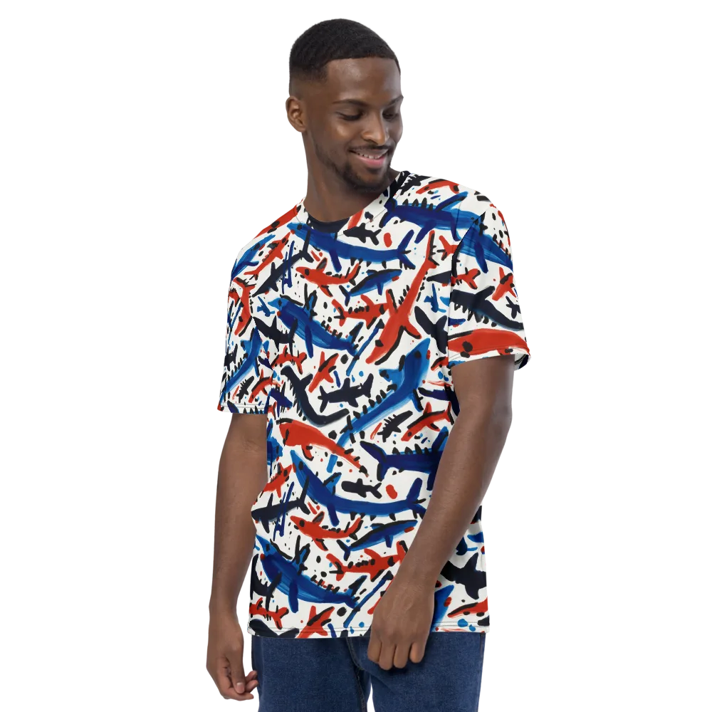 Bluewater Brushstroke on Men's Crew Neck T-Shirt — Left