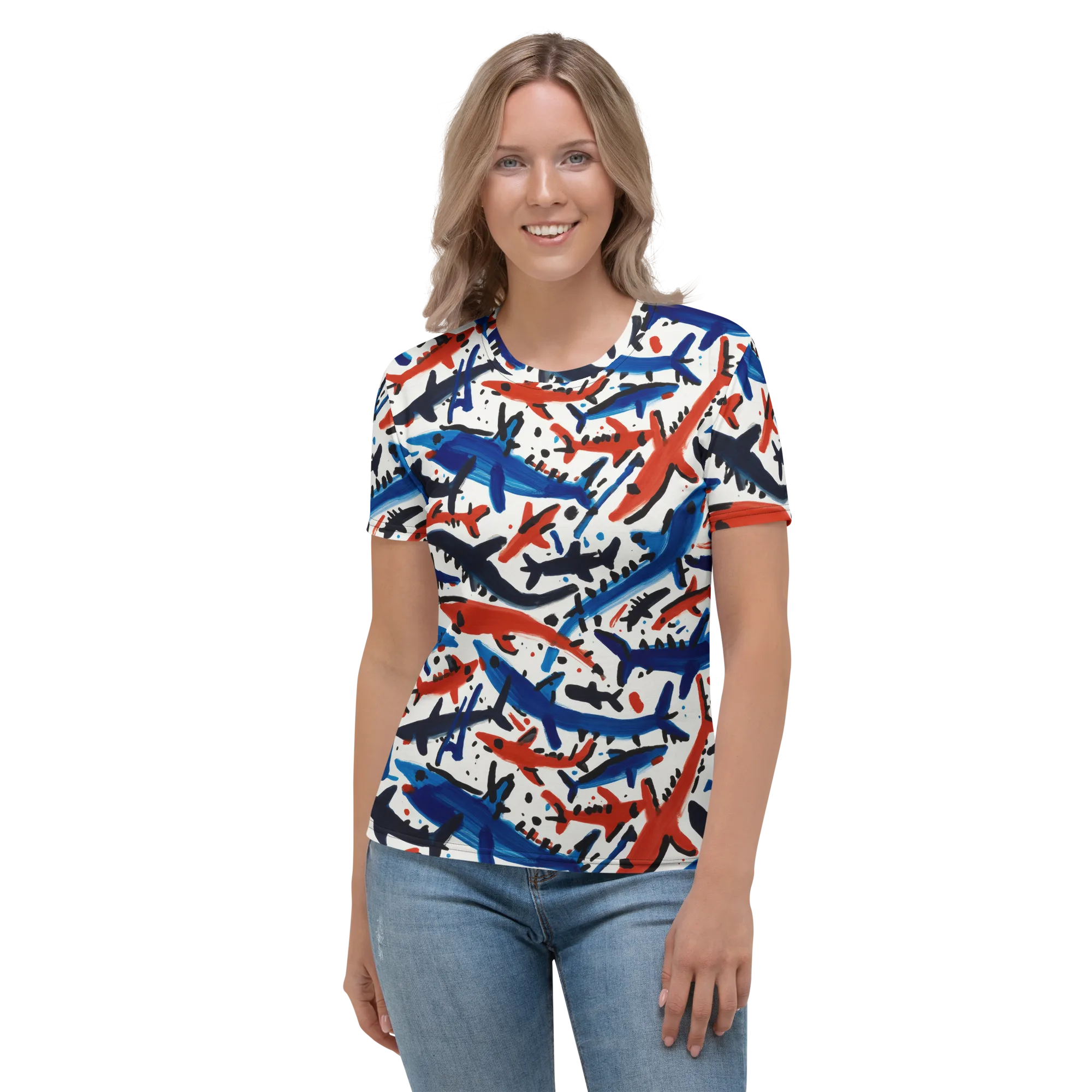 Bluewater Brushstroke on Women's Crew Neck T-Shirt — Front