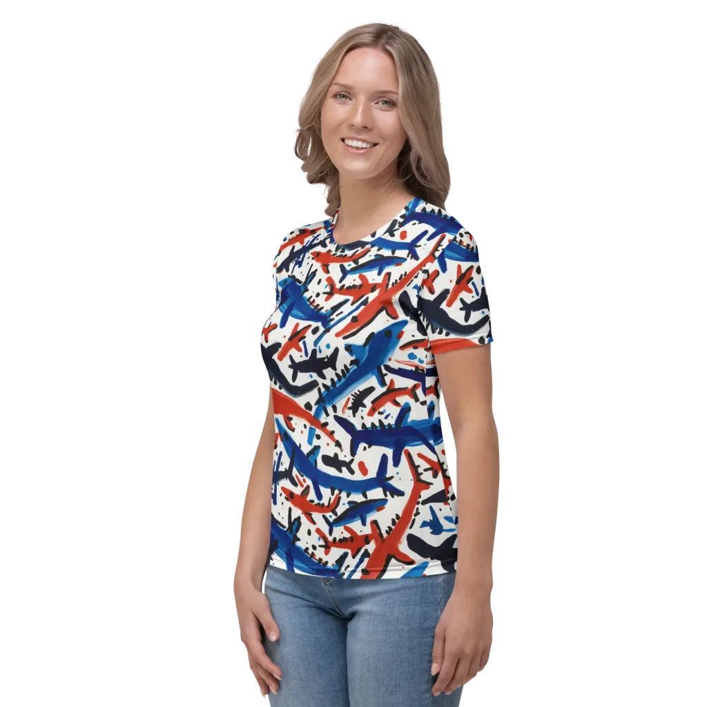 Bluewater Brushstroke on Women's Crew Neck T-Shirt — Left