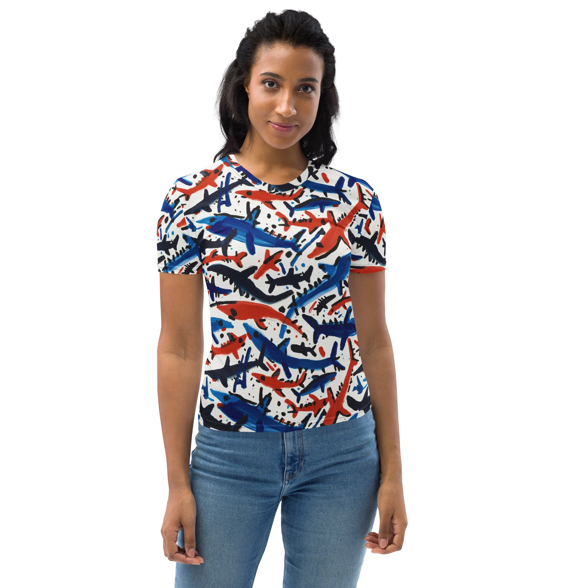 Bluewater Brushstroke on Women's Crew Neck T-Shirt — Front