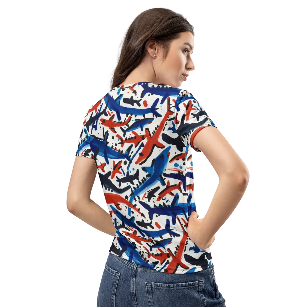 Bluewater Brushstroke on Women's Crew Neck T-Shirt — Back