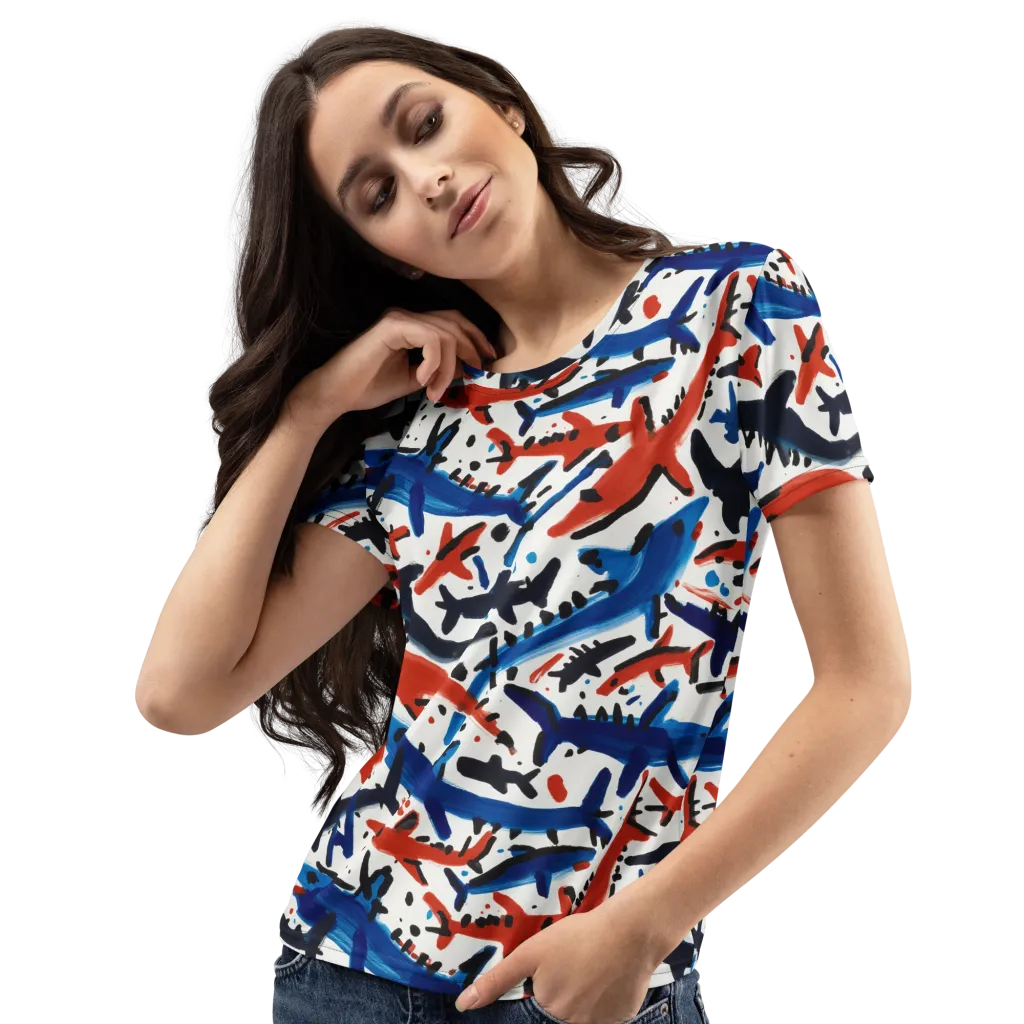 Bluewater Brushstroke on Women's Crew Neck T-Shirt — Left Front