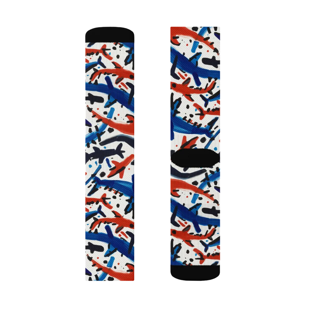 Bluewater Brushstroke on Socks — Right Sock
