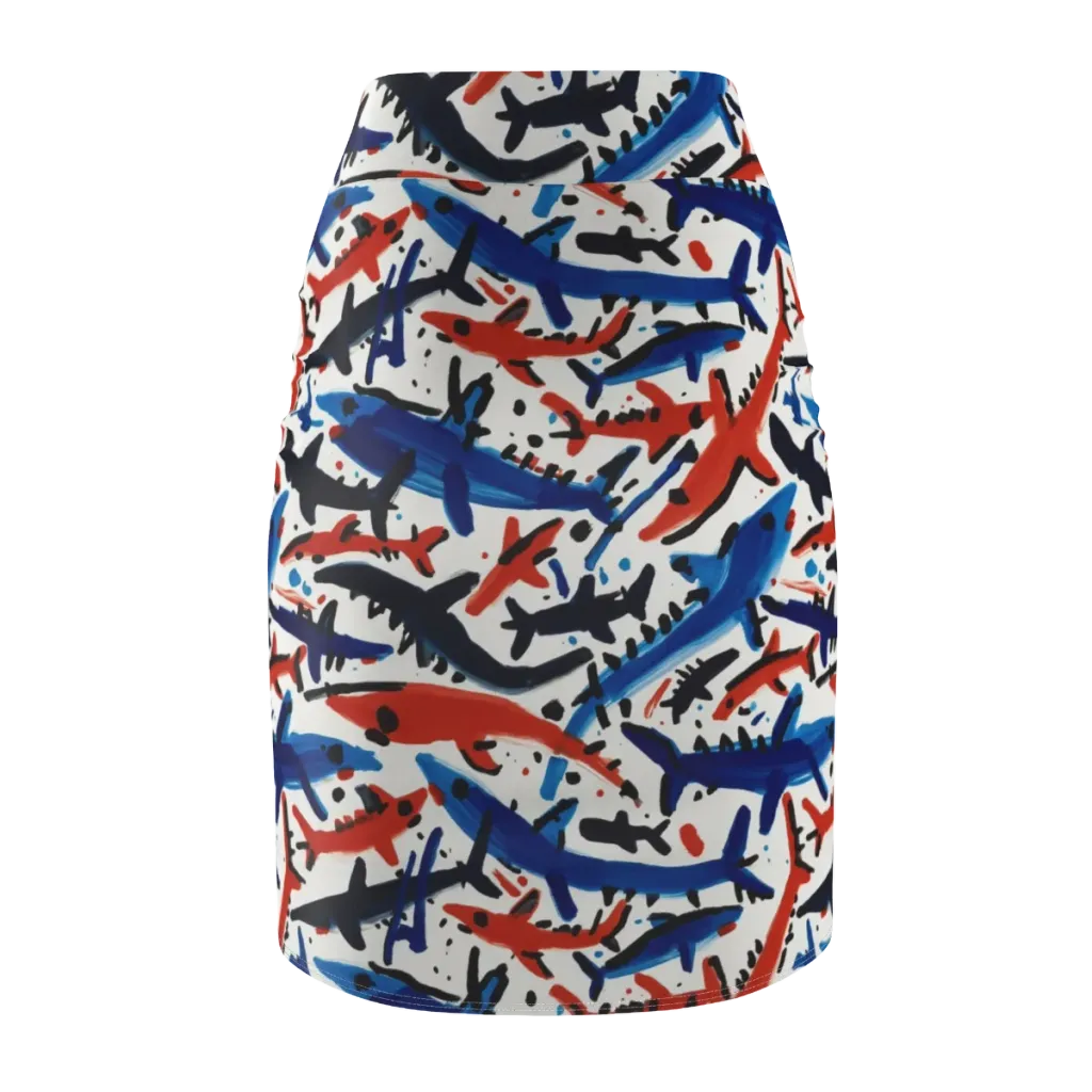 Bluewater Brushstroke on Pencil Skirt — Back