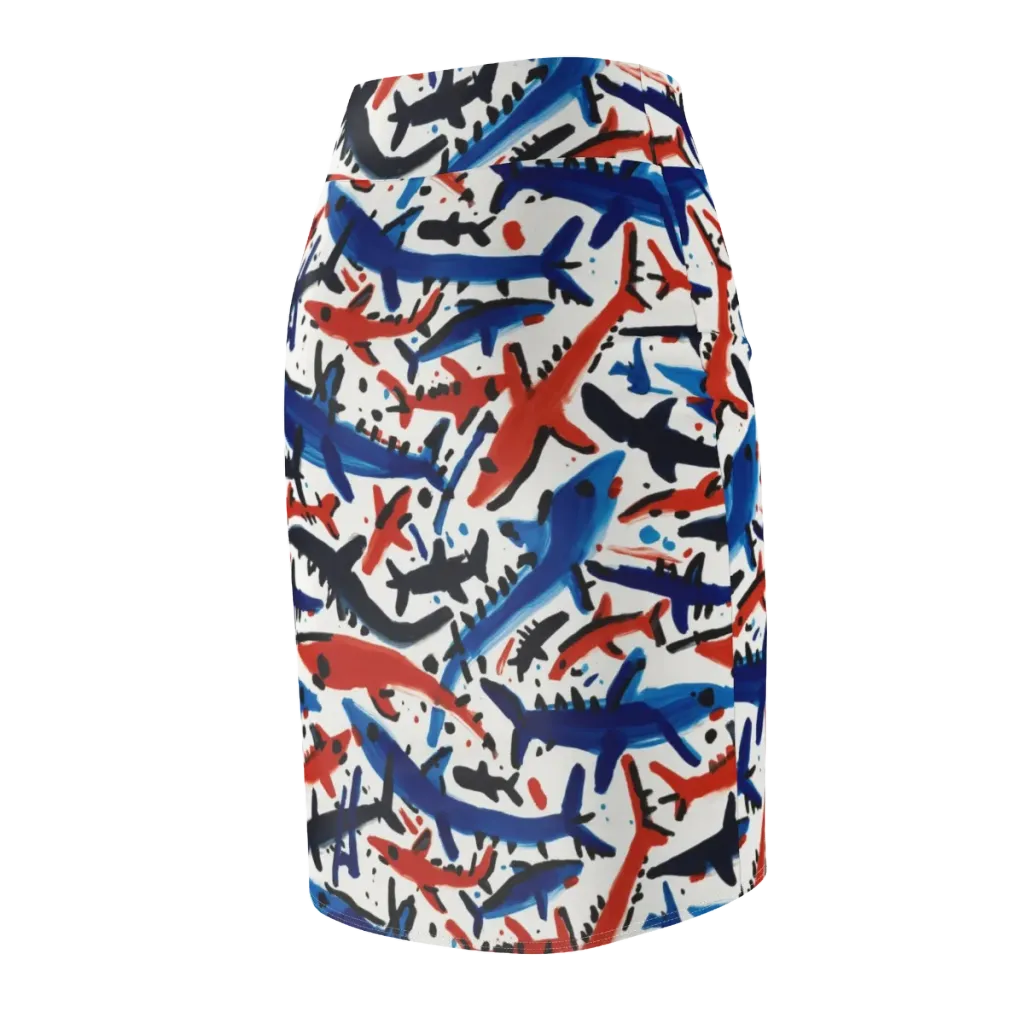 Bluewater Brushstroke on Pencil Skirt — Back Side