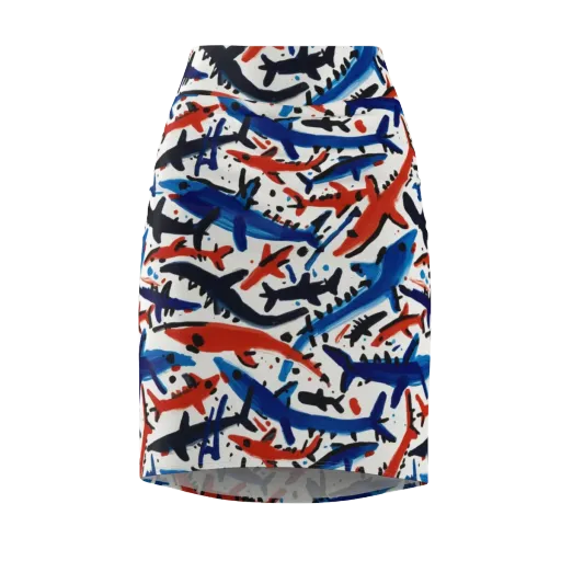 Bluewater Brushstroke on a Pencil Skirt