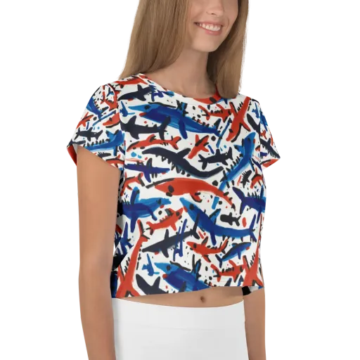 Bluewater Brushstroke on a Crop Tee