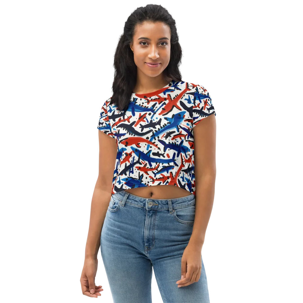 Bluewater Brushstroke on Crop Tee — Front