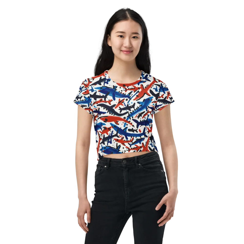 Bluewater Brushstroke on Crop Tee — Front