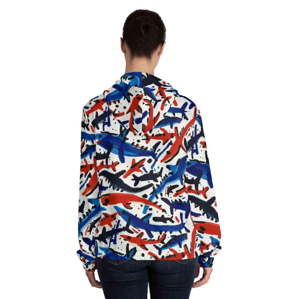 Bluewater Brushstroke on Women's Full-Zip Hoodie — Back On Person