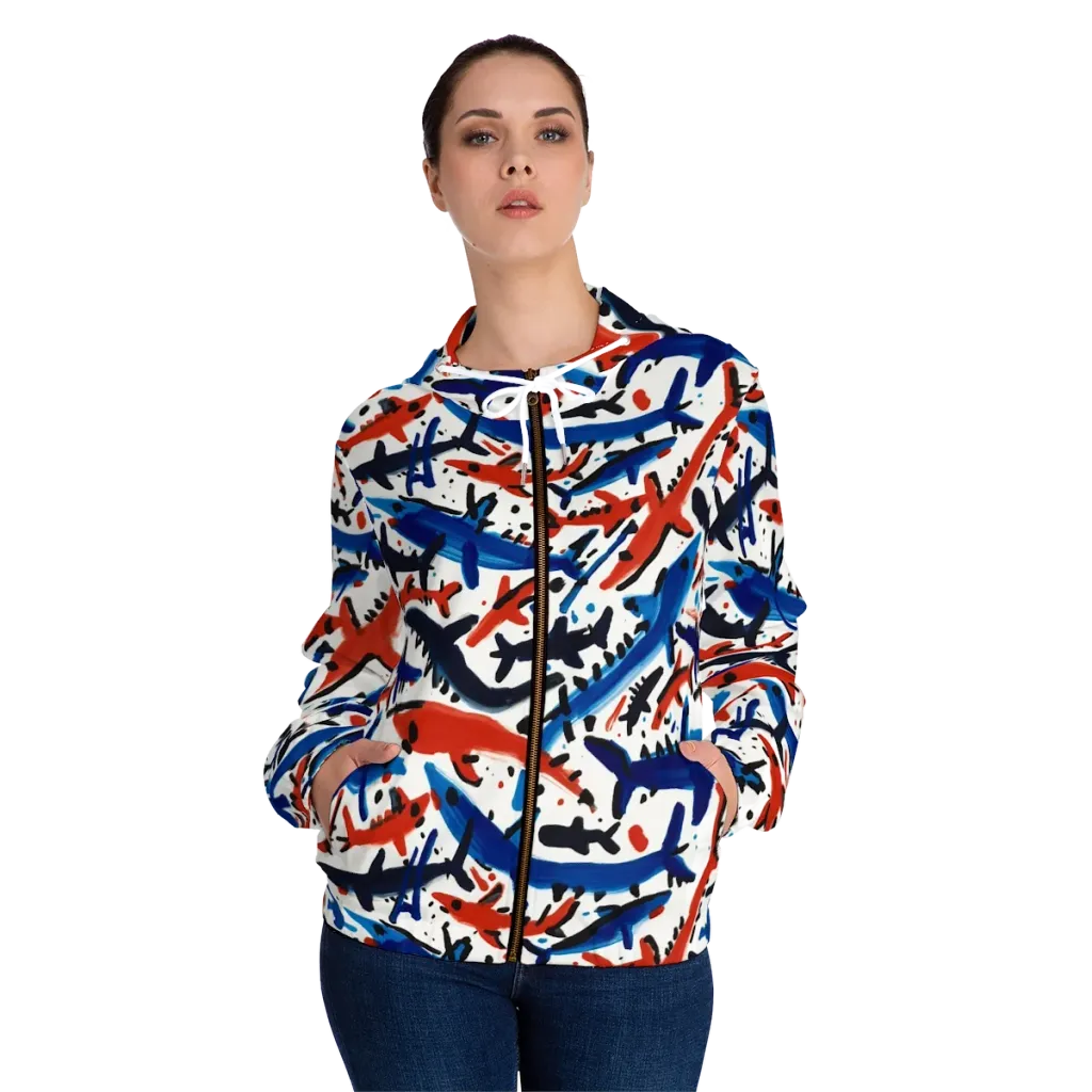 Bluewater Brushstroke on Women's Full-Zip Hoodie — Front On Person