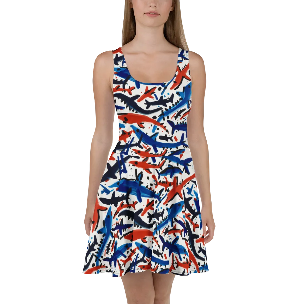 Bluewater Brushstroke on Skater Dress — Front