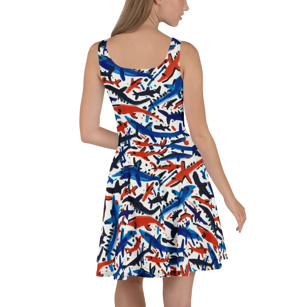 Bluewater Brushstroke on Skater Dress — Back