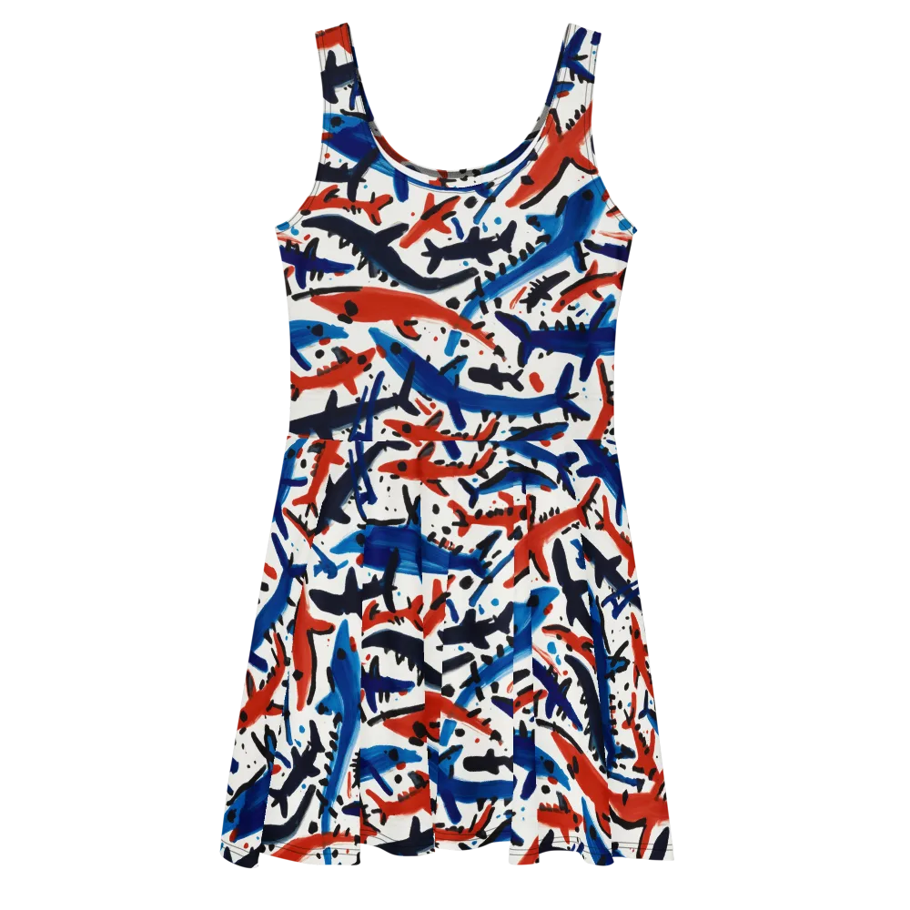 Bluewater Brushstroke on Skater Dress — Front