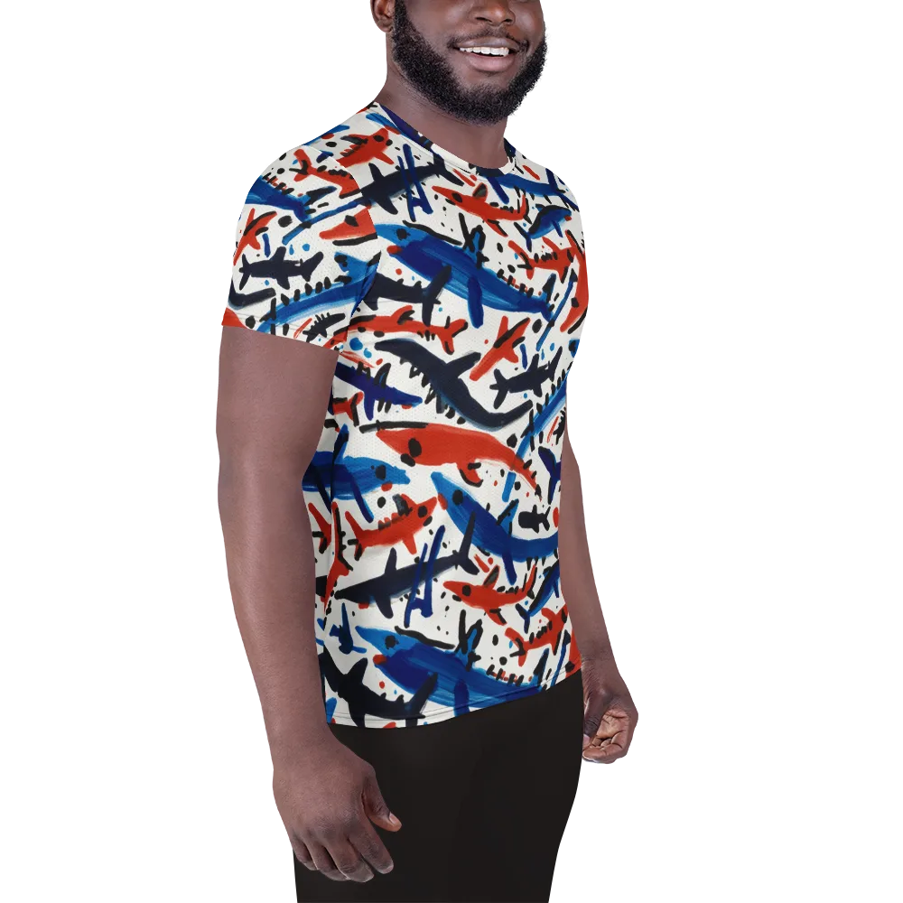 Bluewater Brushstroke on Men's Athletic T-Shirt — Right