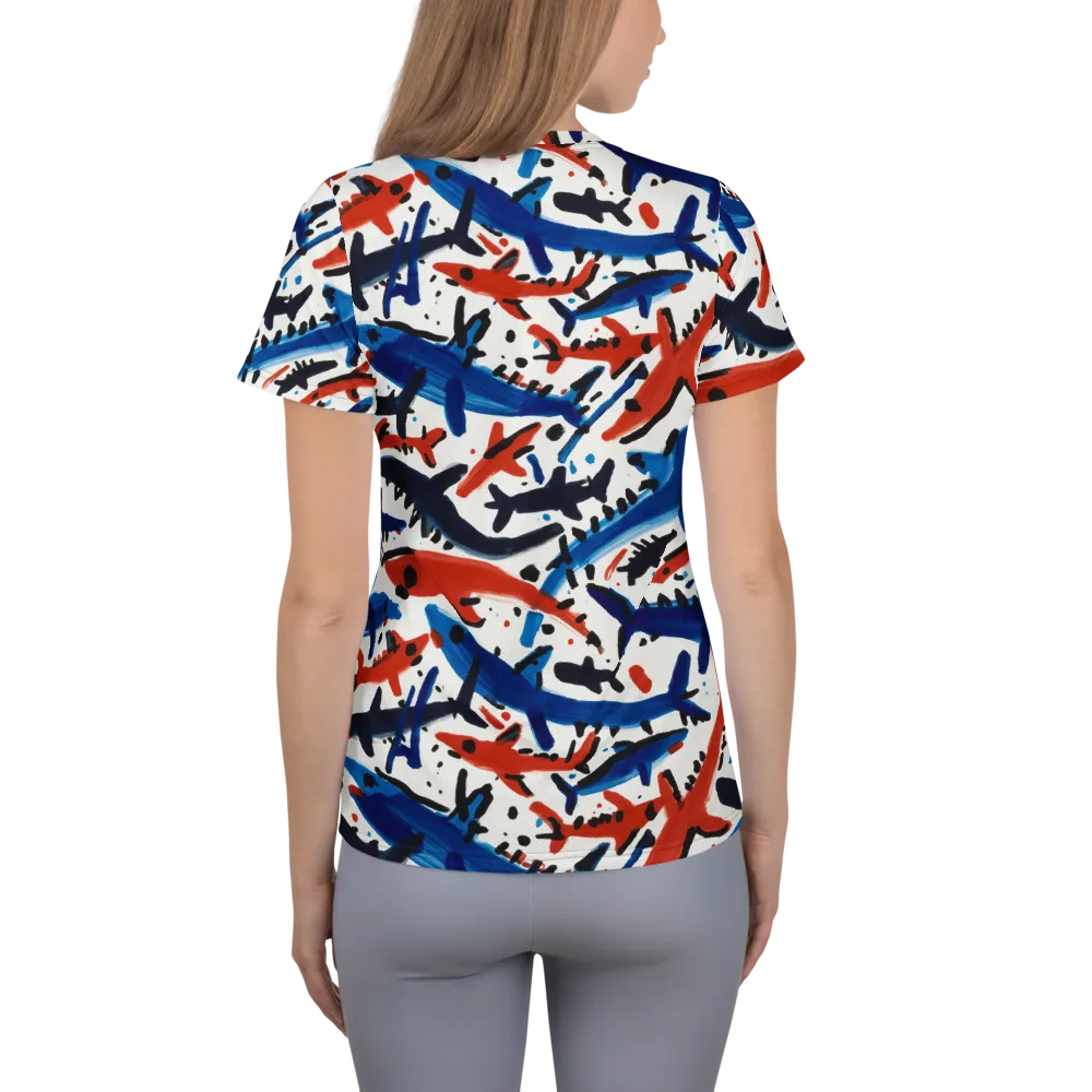 Bluewater Brushstroke on Women's Athletic T-Shirt — Back