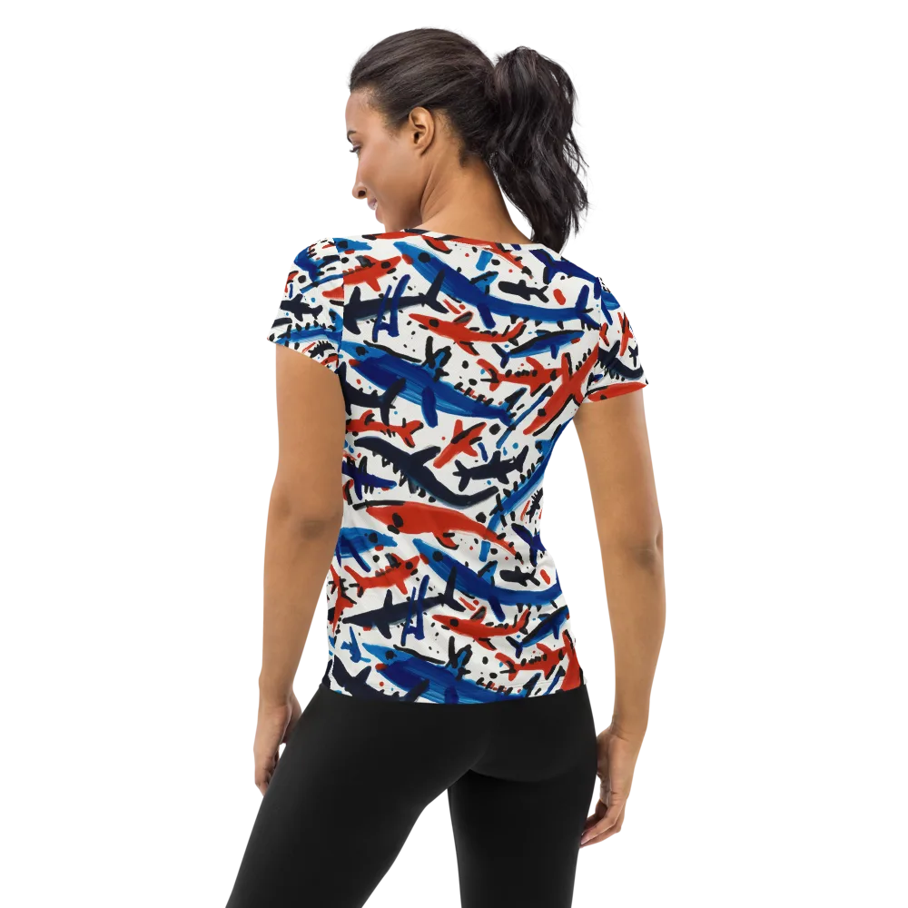 Bluewater Brushstroke on Women's Athletic T-Shirt — Back