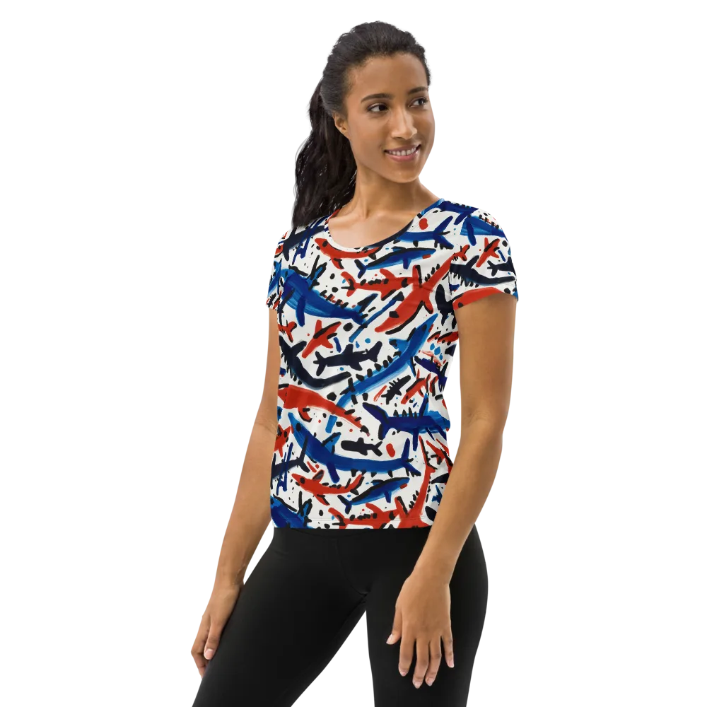 Bluewater Brushstroke on Women's Athletic T-Shirt — Left