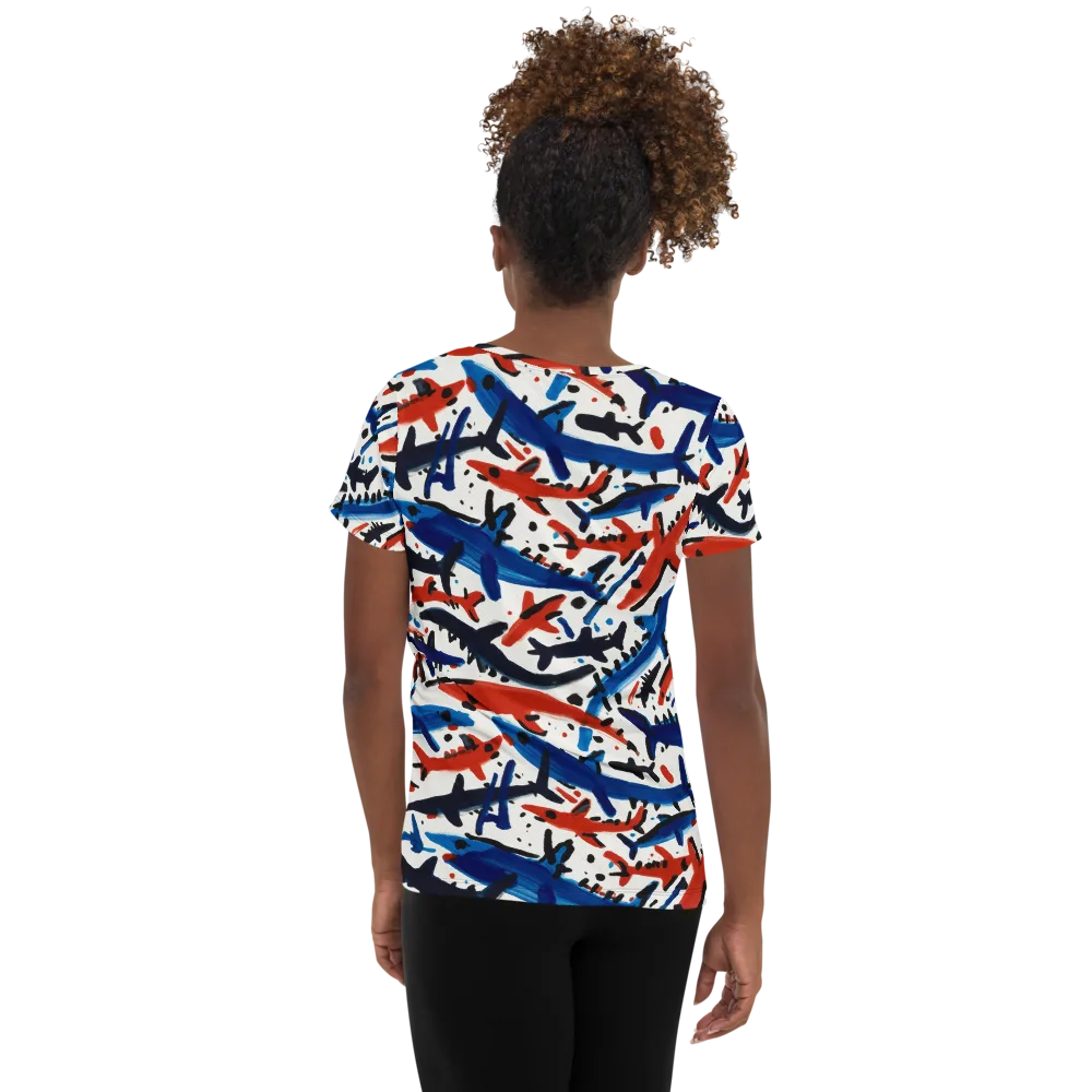 Bluewater Brushstroke on Women's Athletic T-Shirt — Back